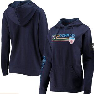 🏅 Team USA Retro Stripe Pullover Hoodie  Women's Large  Olympic Apparel Y2K
